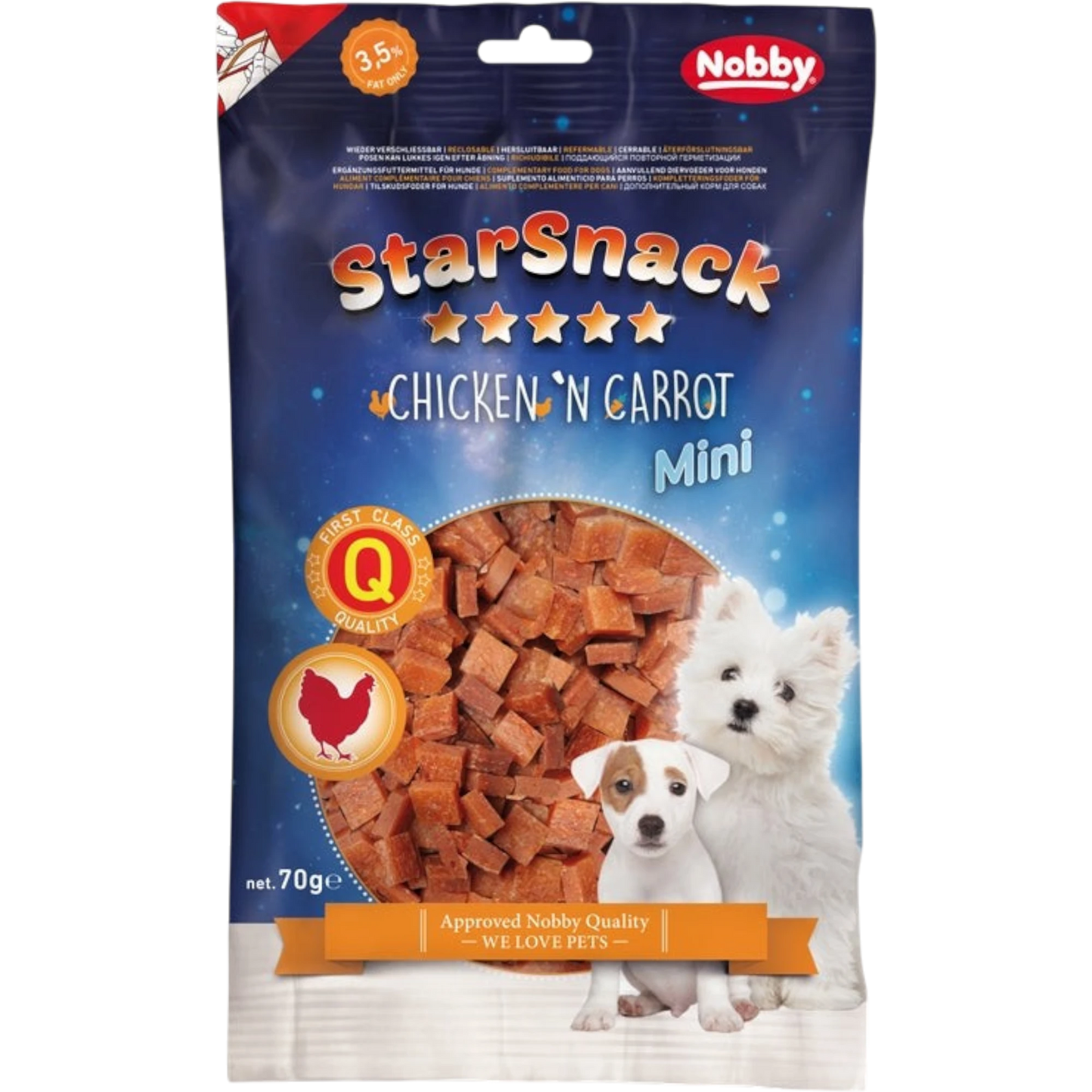 StarSnack MINI Chicken ’n Carrot – Der extra-weiche Hähnchen-Karotten-Snack für kleine Hunde