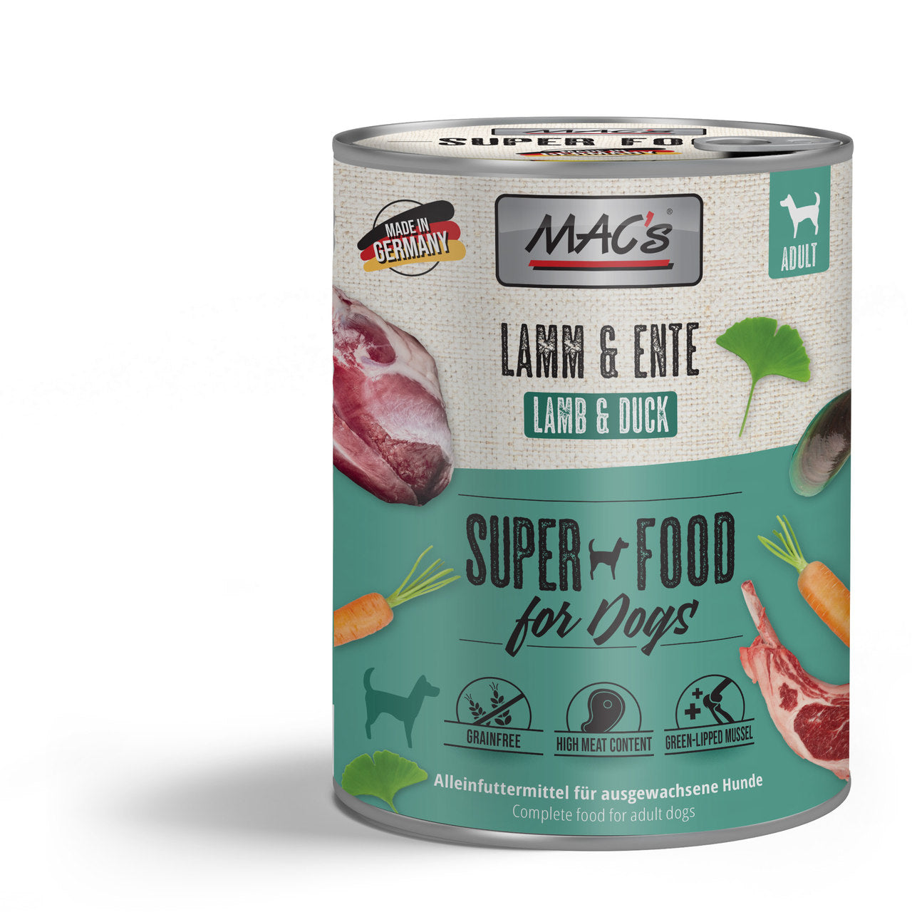 Mac’s Dog Lamm & Ente – Getreidefreie Vollnahrung mit Ginkgo & Grünlippmuschel