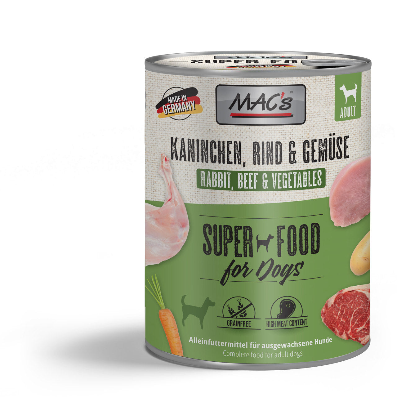 Mac’s Dog Kaninchen, Rind & Gemüse – Getreidefreie Vollnahrung mit gesunder Gemüsemischung