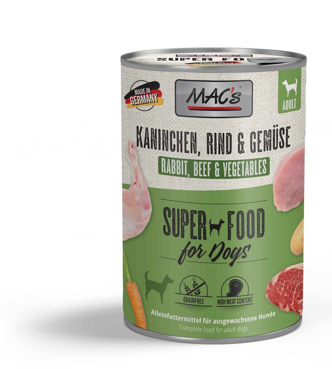 Mac’s Dog Kaninchen, Rind & Gemüse – Getreidefreie Vollnahrung mit gesunder Gemüsemischung