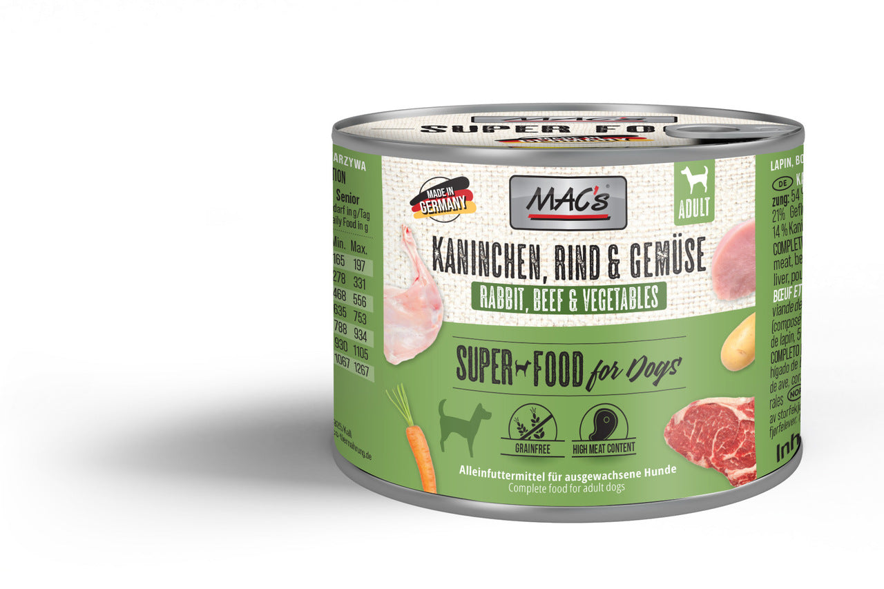 Mac’s Dog Kaninchen, Rind & Gemüse – Getreidefreie Vollnahrung mit gesunder Gemüsemischung