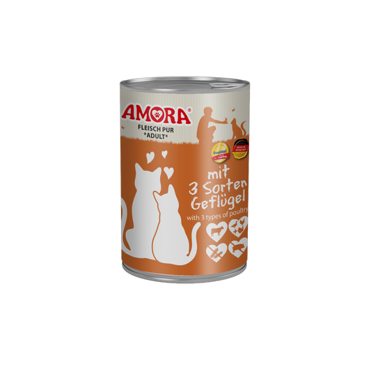 AMORA Cat Fleisch Pur 3xGeflügel – Natürliche Vollnahrung für anspruchsvolle Katzen