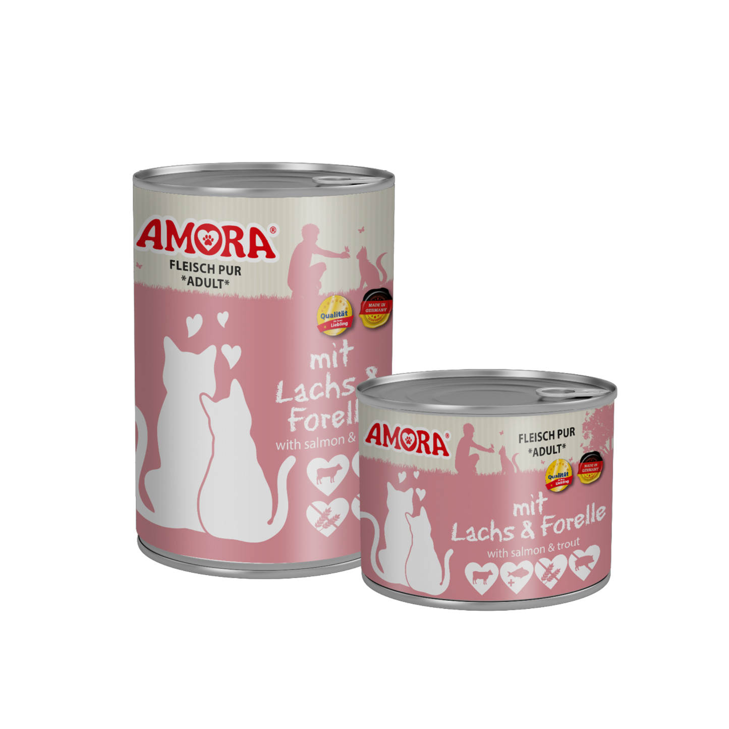 AMORA Cat Fleisch Pur Lachs + Forelle – Hochwertige Vollnahrung mit feinem Fisch-Duo