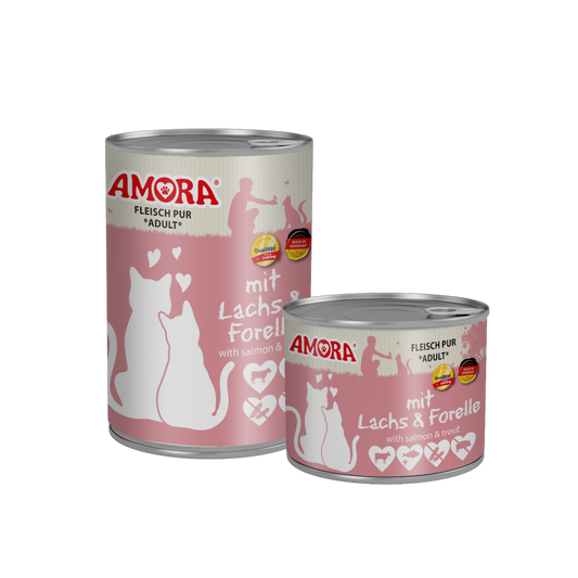 AMORA Cat Fleisch Pur Lachs + Forelle – Hochwertige Vollnahrung mit feinem Fisch-Duo
