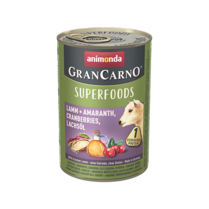 Animonda GranCarno Superfoods Lamm – Fleischreiche Nassnahrung mit Superfoods für ausgewachsene Hunde