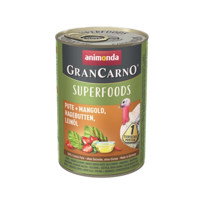 Animonda GranCarno Superfoods Pute – Nassnahrung mit Superfoods für ausgewachsene Hunde