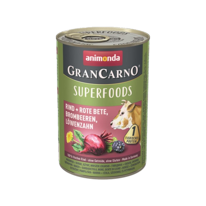Animonda GranCarno Superfoods Rind – Fleischige Vollnahrung mit Superfoods für ausgewachsene Hunde