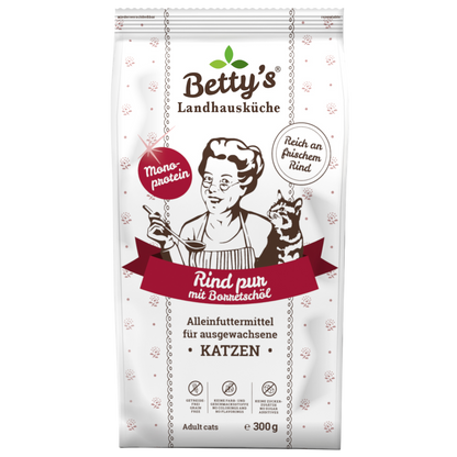 Betty’s Landhausküche Katze Adult – Rind pur  Reines Rind. Ehrlicher Genuss. Natürliche Premium-Qualität.