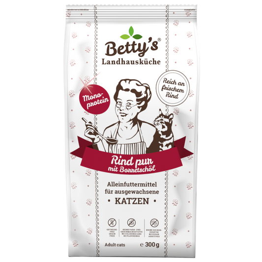 Betty’s Landhausküche Katze Adult – Rind pur  Reines Rind. Ehrlicher Genuss. Natürliche Premium-Qualität.