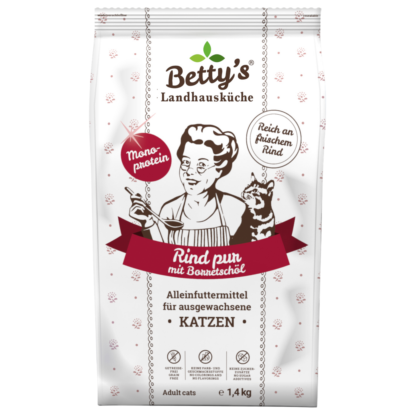Betty’s Landhausküche Katze Adult – Rind pur  Reines Rind. Ehrlicher Genuss. Natürliche Premium-Qualität.