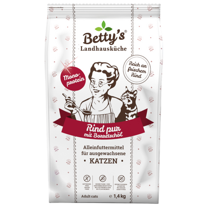 Betty’s Landhausküche Katze Adult – Rind pur  Reines Rind. Ehrlicher Genuss. Natürliche Premium-Qualität.