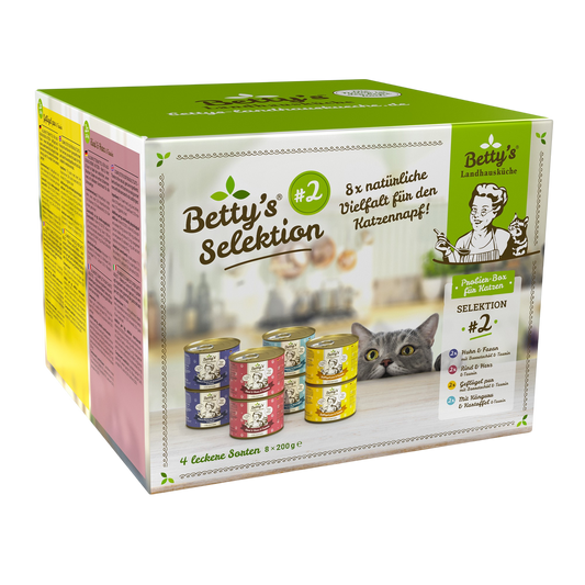 Betty’s Landhausküche Katze Selektion Nr. 2 (8 × 200g)  Natürliche Vielfalt im Katzennapf – perfekt portioniert.