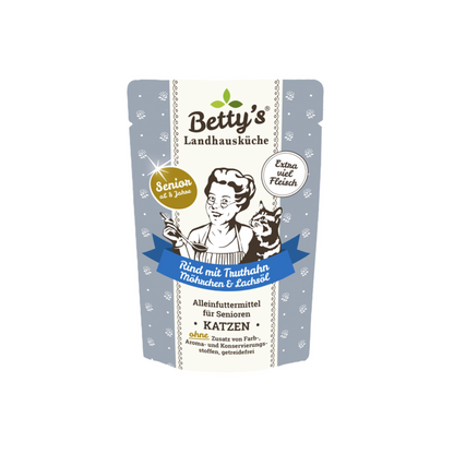 Betty’s Landhausküche Senior-Katzenmenü – Rind & Truthahn mit Möhrchen & Lachsöl