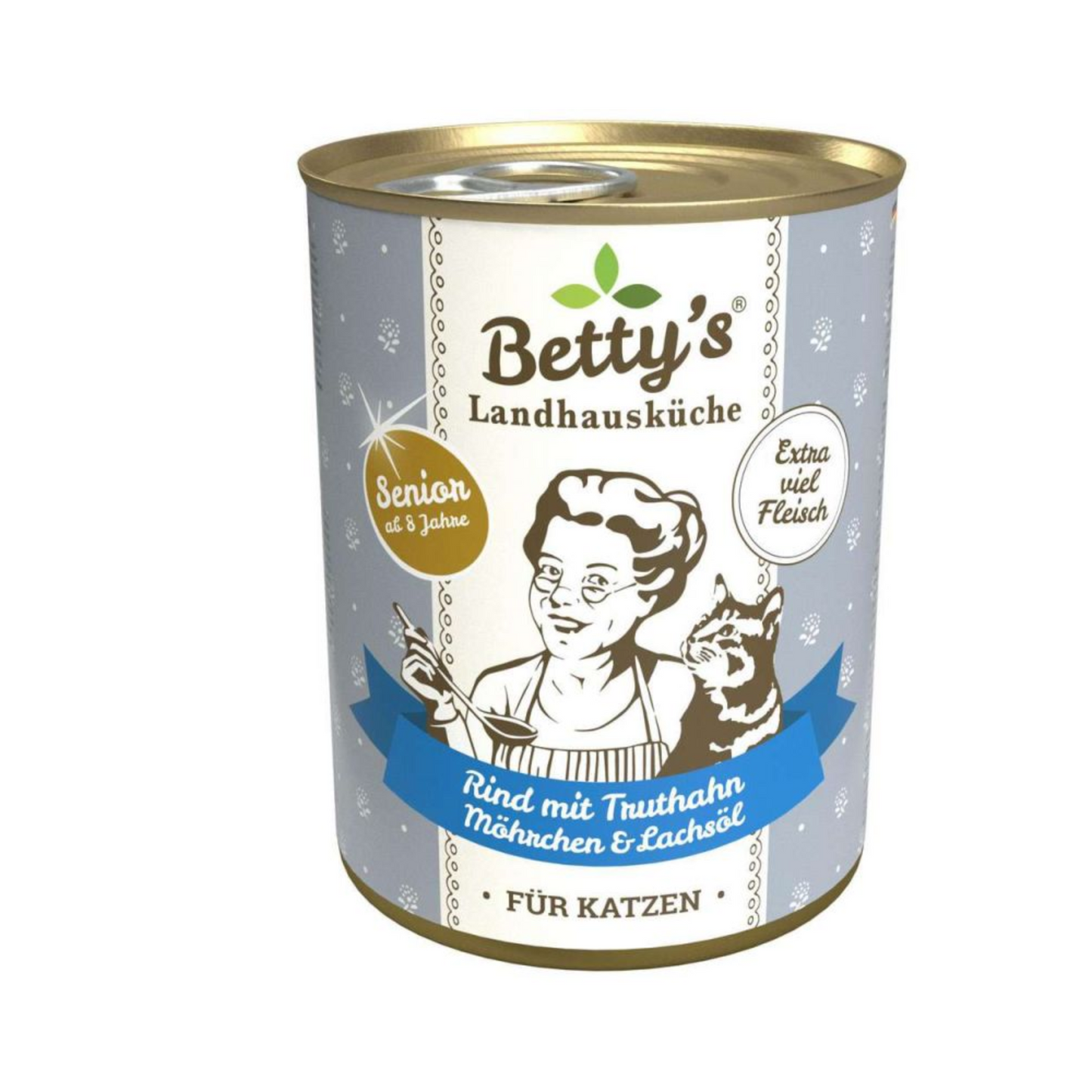 Betty’s Landhausküche Senior-Katzenmenü – Rind & Truthahn mit Möhrchen & Lachsöl