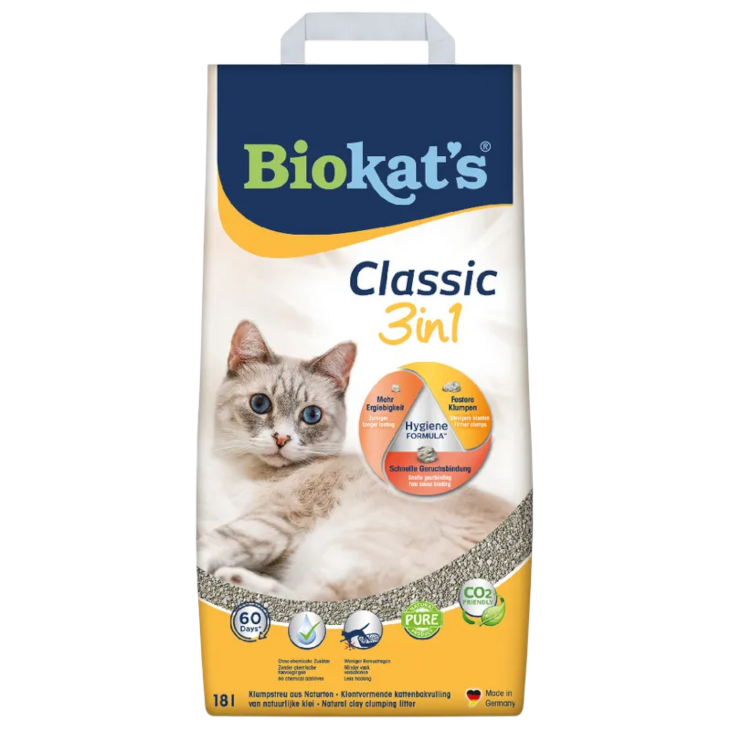 Biokat’s Classic 3in1 mit 18l - Grobkörnige Naturton-Klumpstreu – stark, ergiebig & sauber