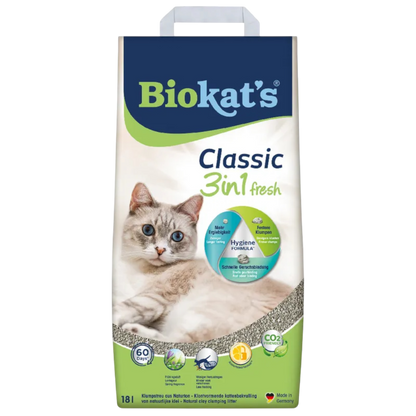 Biokat’s Classic Fresh 18l - 3in1 Naturton-Klumpstreu mit Frühlingsduft – frisch, ergiebig & hoch saugstark
