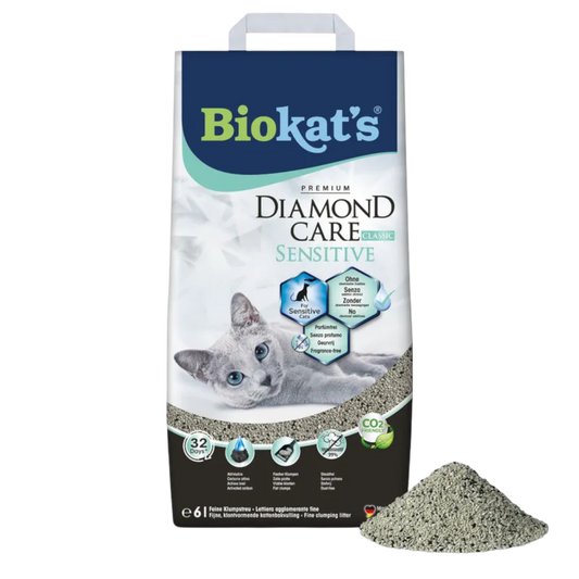Biokat’s Diamond Care Sensitive 6l - Parfümfrei, feinkörnig & hochverträglich – ideal für sensible und allergische Katzen