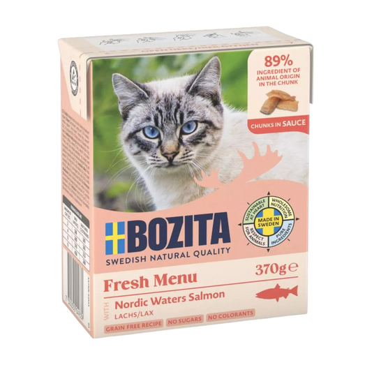 Bozita Fresh Menu Häppchen in Sauce mit Lachs – fettarmes Premium-Nassfutter
