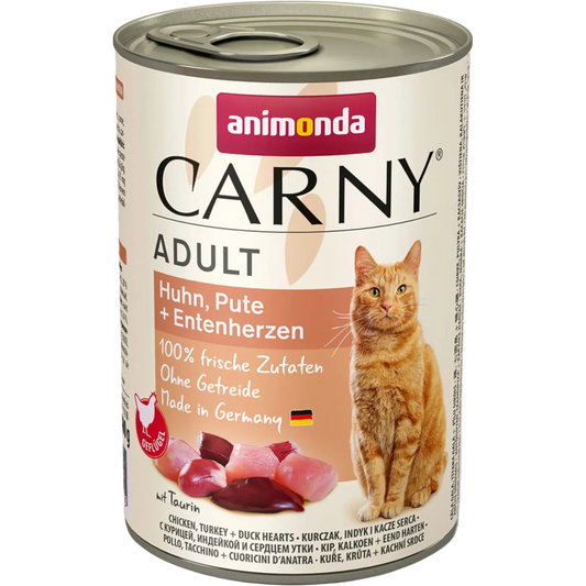Carny Adult Huhn, Pute + Entenherzen – Reiner Fleischgenuss mit Herz