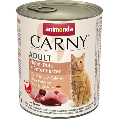 Carny Adult Huhn, Pute + Entenherzen – Reiner Fleischgenuss mit Herz