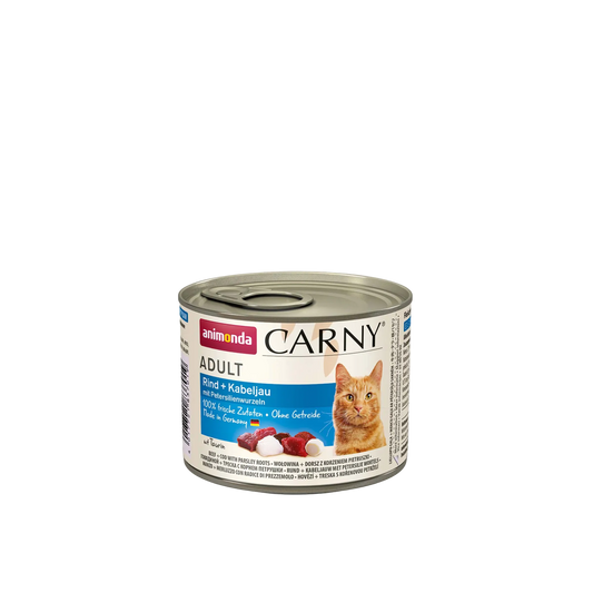 Carny Adult Rind + Kabeljau mit Petersilienwurzeln – Fleisch trifft Fisch, klar positioniert