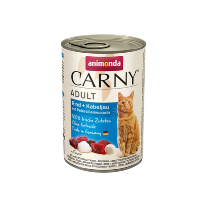 Carny Adult Rind + Kabeljau mit Petersilienwurzeln – Fleisch trifft Fisch, klar positioniert