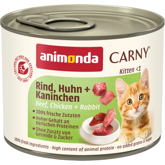 Carny Kitten Rind, Huhn + Kaninchen – ausgewogener Fleischgenuss für wachsende Kätzchen
