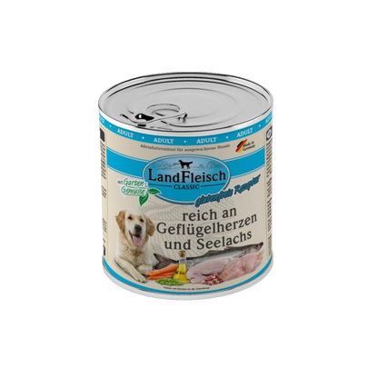 LandFleisch Dog Classic – Geflügelherzen & Seelachs mit Gartengemüse