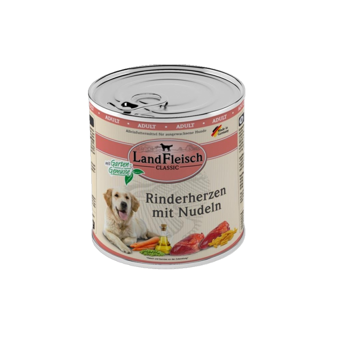 Landfleisch Dog Classic – Rinderherzen mit Nudeln & Gartengemüse