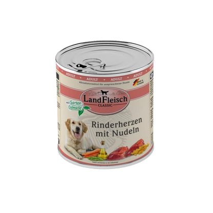 Landfleisch Dog Classic – Rinderherzen mit Nudeln & Gartengemüse