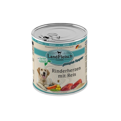 LandFleisch Dog Classic – Rinderherzen mit Reis & Gartengemüse