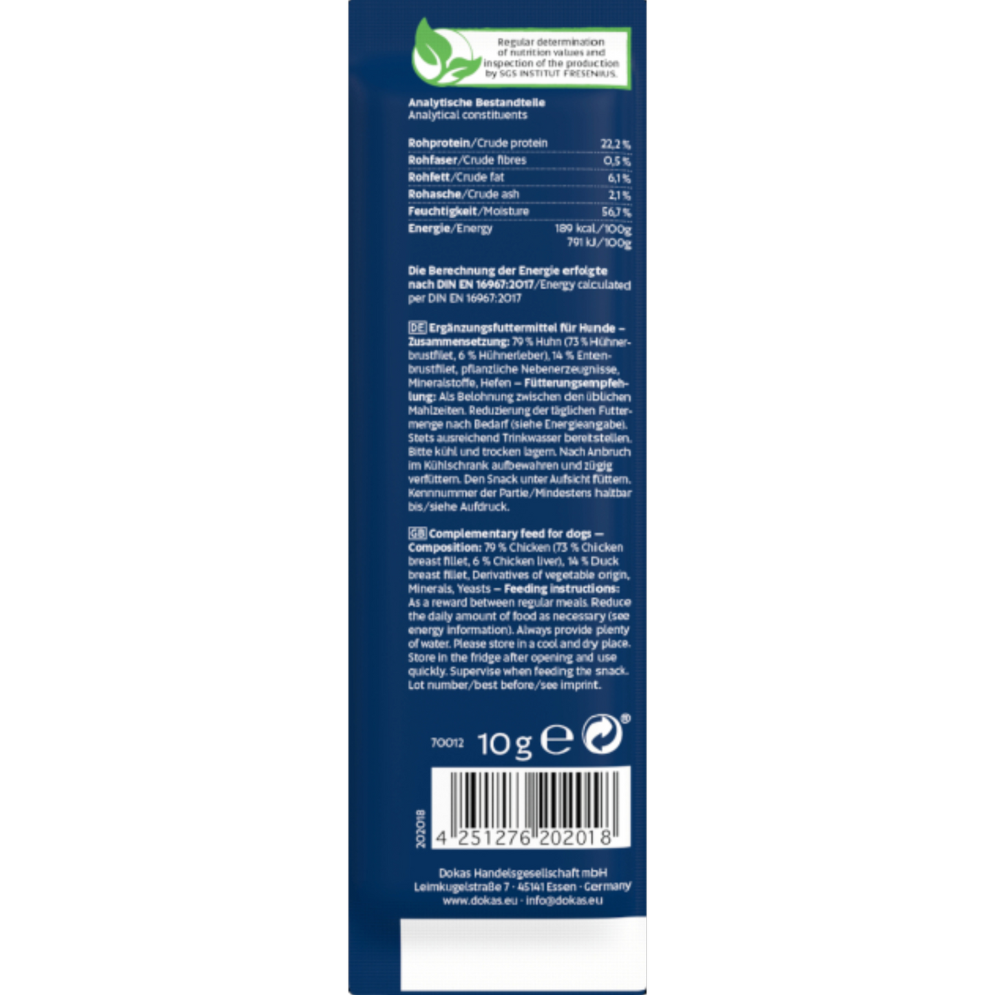 Dokas Dog - Hühnchen-Rolle mit Ente