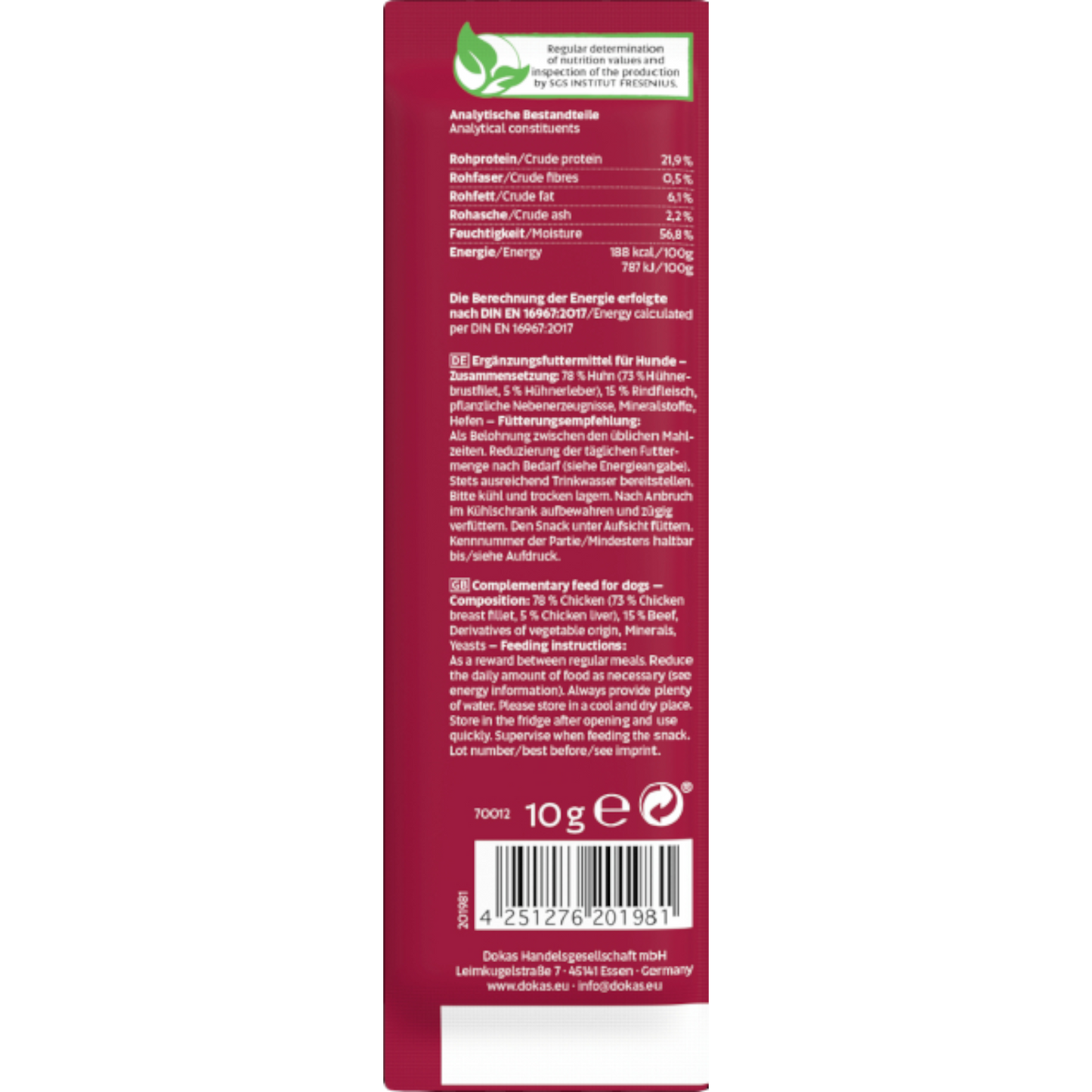 Dokas Dog - Hühnchen-Rolle mit Rind