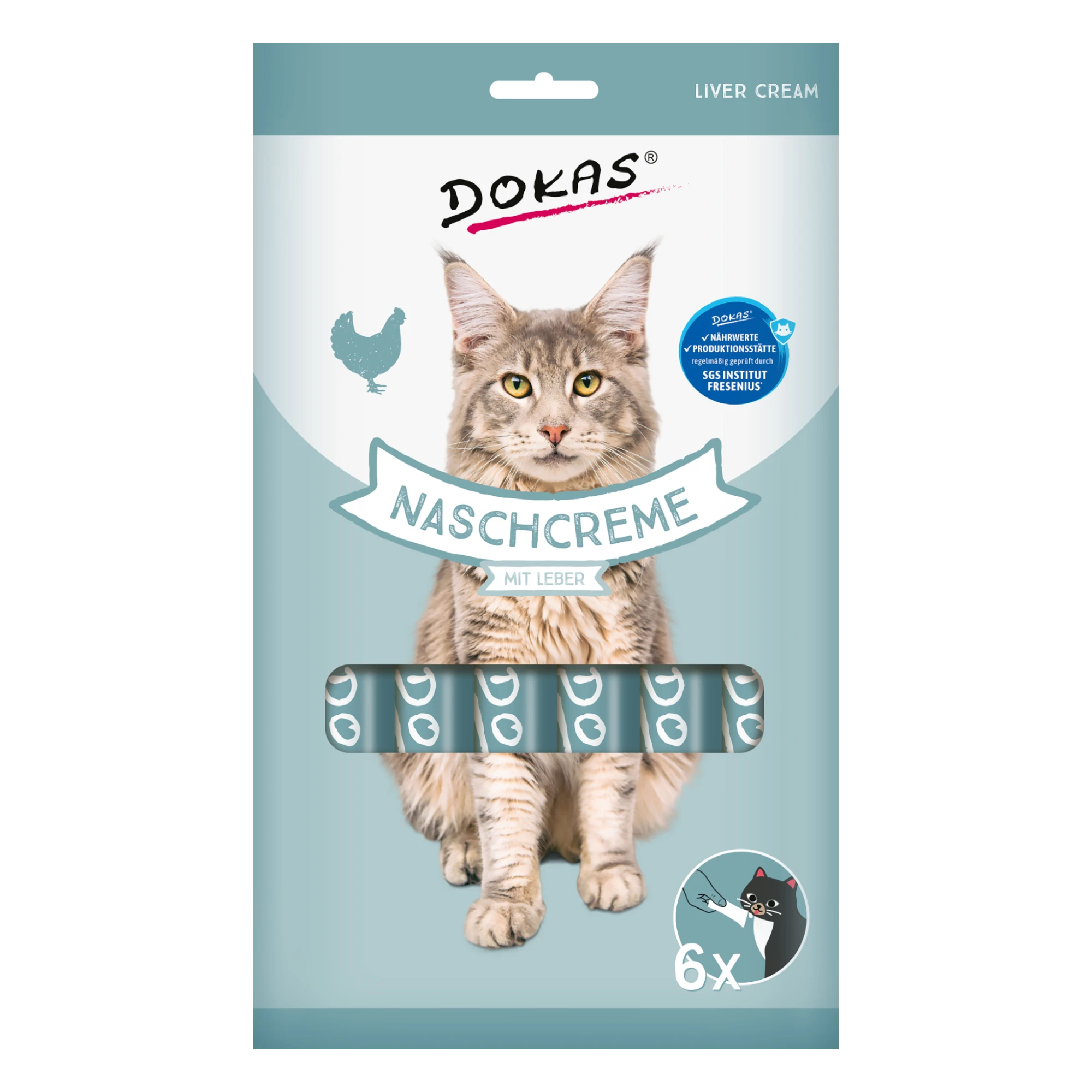 Dein Fellnasen Shop Dokas Nasch-Creme mit Leber für Katzen, cremiger Snack mit Hühnchen in 6 praktischen Sachets