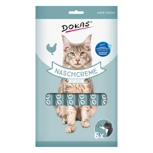 Dein Fellnasen Shop Dokas Nasch-Creme mit Leber für Katzen, cremiger Snack mit Hühnchen in 6 praktischen Sachets