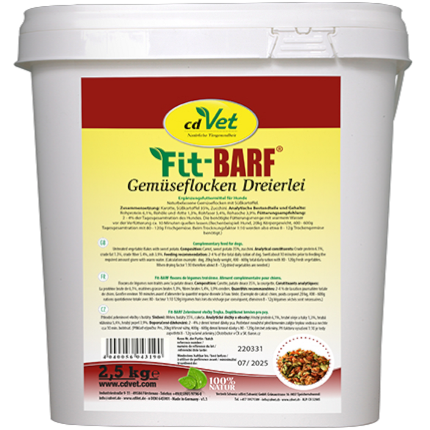 Fit-BARF Gemüseflocken Dreierlei – Karotte, Süßkartoffel & Zucchini für leichte, natürliche BARF-Power