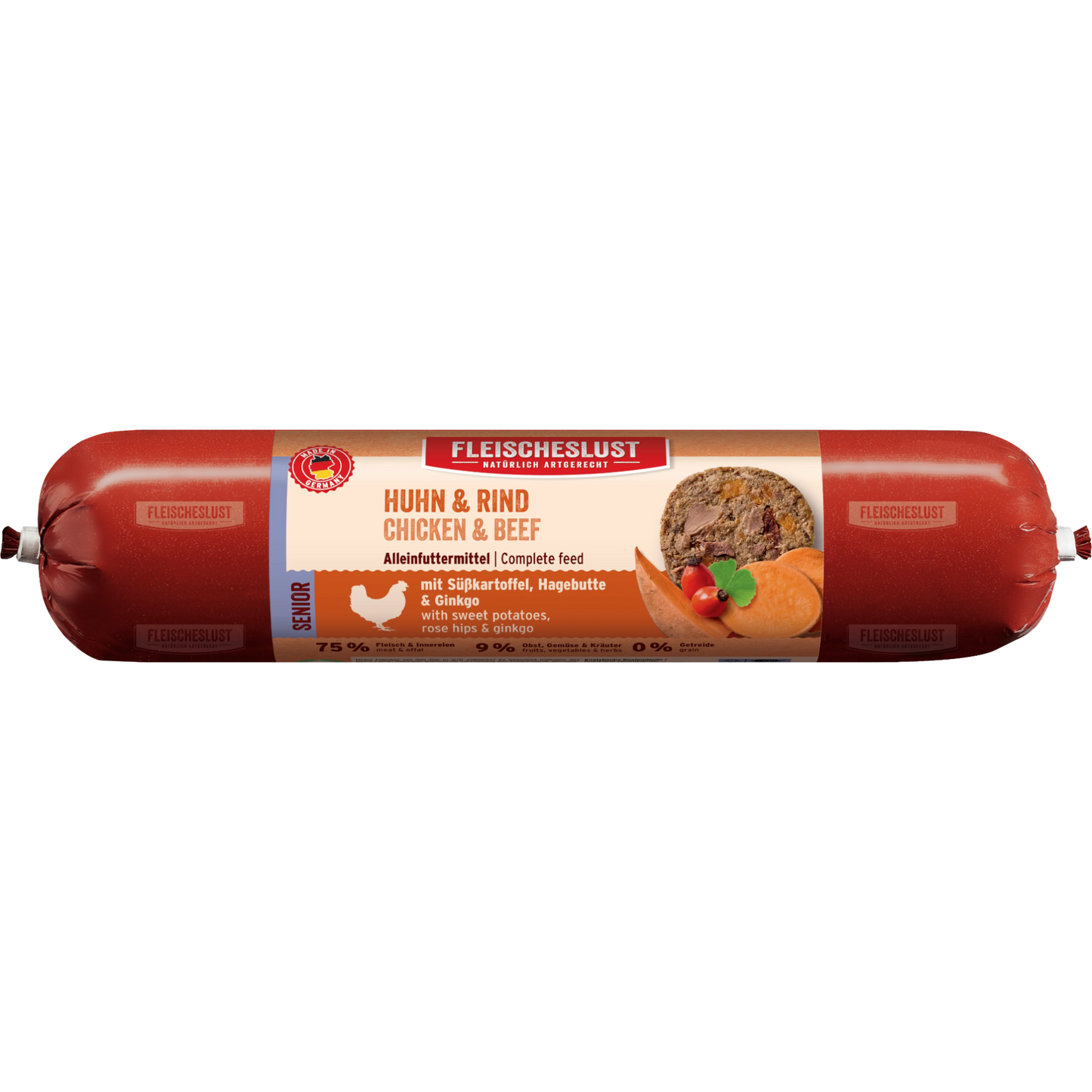 Fleischeslust Dog - Huhn & Rind mit Süßkartoffel, Hagebutte & Ginko für Senioren