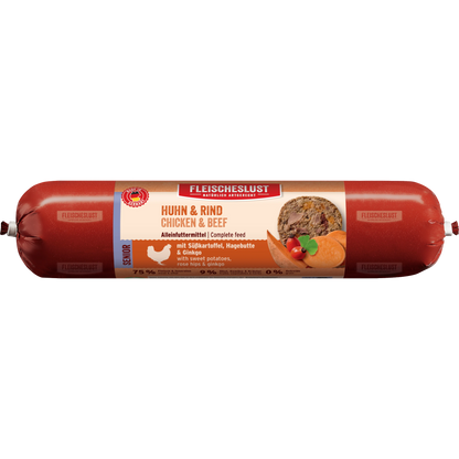Fleischeslust Dog - Huhn & Rind mit Süßkartoffel, Hagebutte & Ginko für Senioren