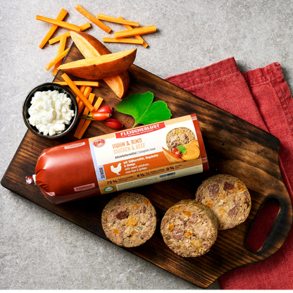 Fleischeslust Dog - Huhn & Rind mit Süßkartoffel, Hagebutte & Ginko für Senioren