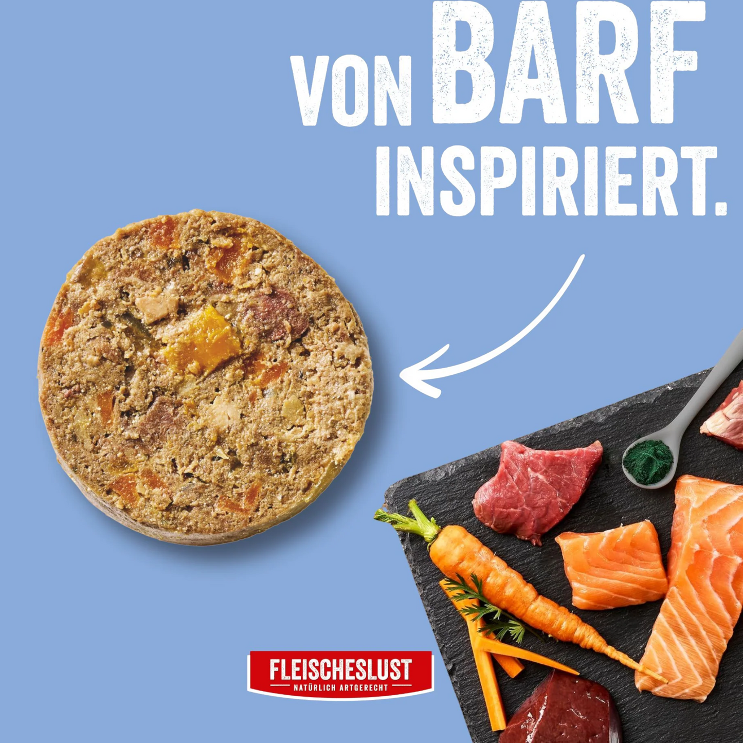 Fleischeslust Dog - Lachs mit Rind, Karotte, Kürbis & Spirulina