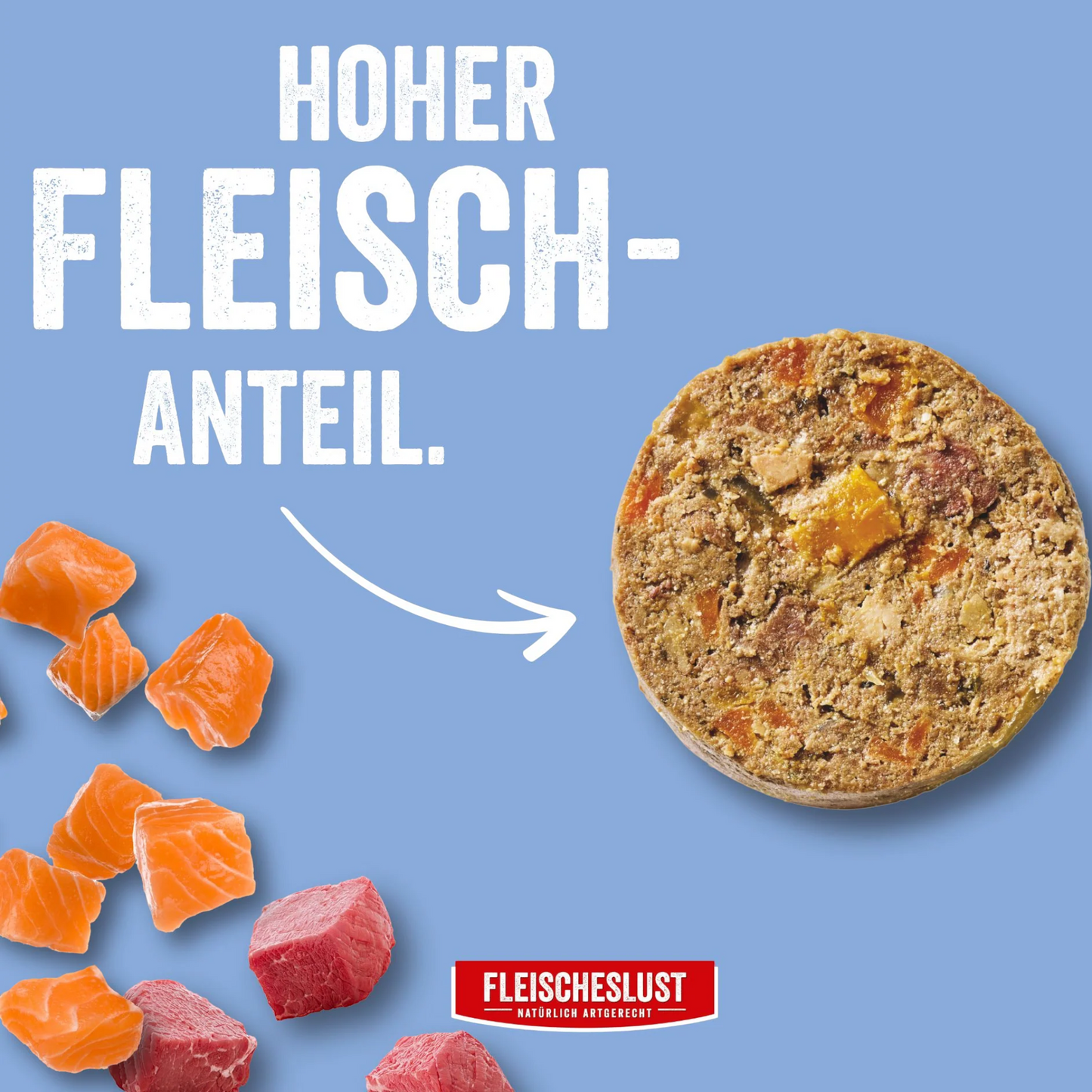 Fleischeslust Dog - Lachs mit Rind, Karotte, Kürbis & Spirulina