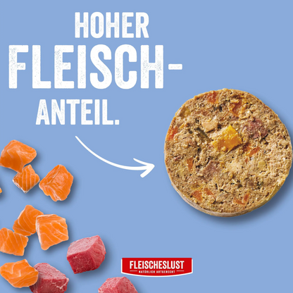 Fleischeslust Dog - Lachs mit Rind, Karotte, Kürbis & Spirulina
