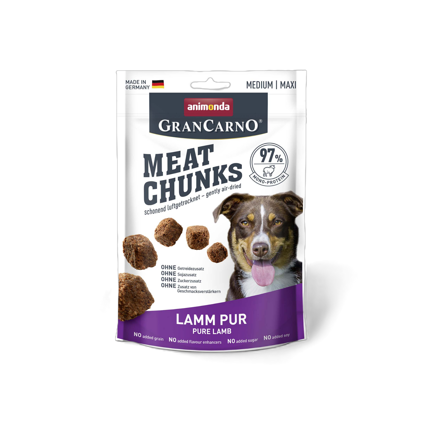 GranCarno Adult Meat Chunks – Lamm pur Klare Rezeptur. Volles Aroma. Punktgenaue Belohnung.