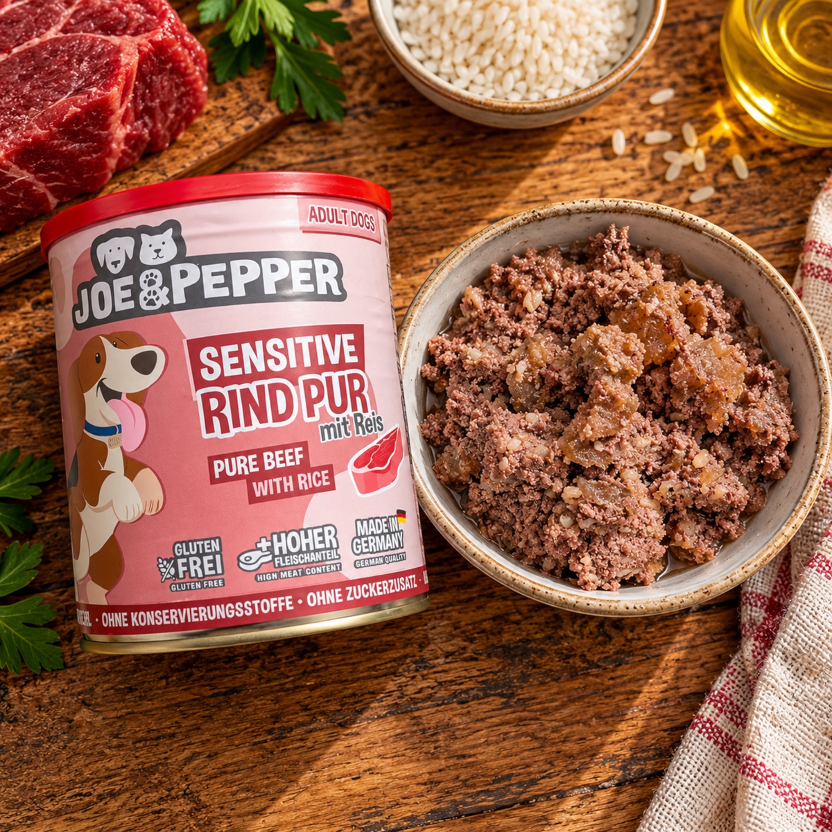 Joe & Pepper Dog - Rind pur mit Reis