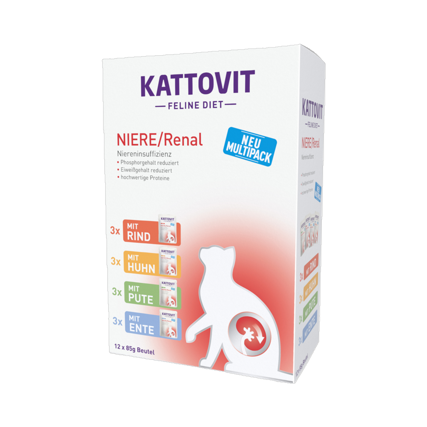 De Hun’nenhoff | Kattovit Feline Diet NIERE / Renal – Mixpack (Rind, Huhn, Pute, Ente) – Diät-Nassfutter zur Nierenunterstützung für Katzen