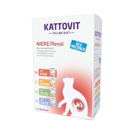 Kattovit Feline Diet NIERE / Renal – Mixpack (Rind, Huhn, Pute, Ente) – Diät-Nassfutter zur Nierenunterstützung für Katzen