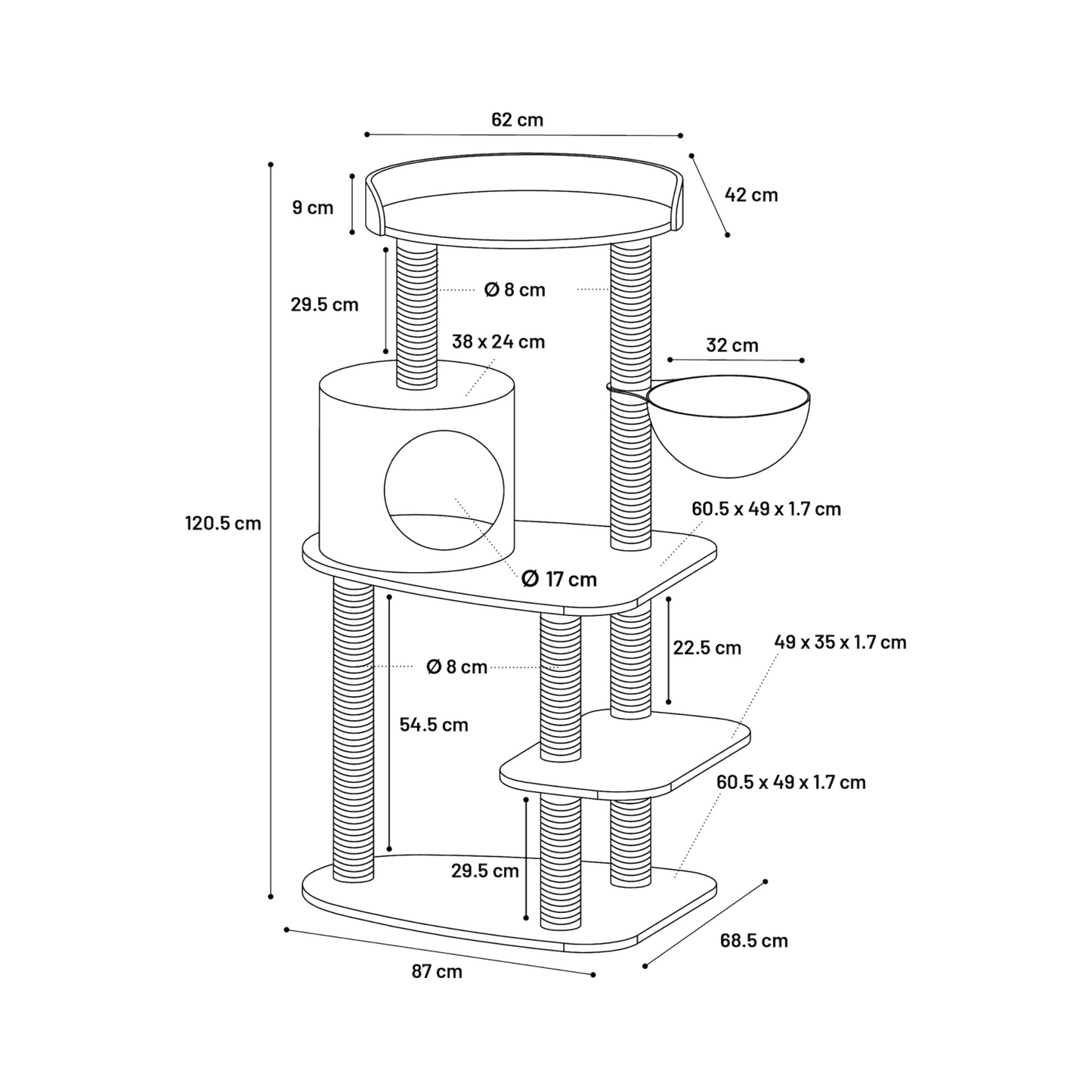 Katzen-Kratzbaum Oliver mit Hängematte & Versteck – Komfort & Kratzspaß in Einem
