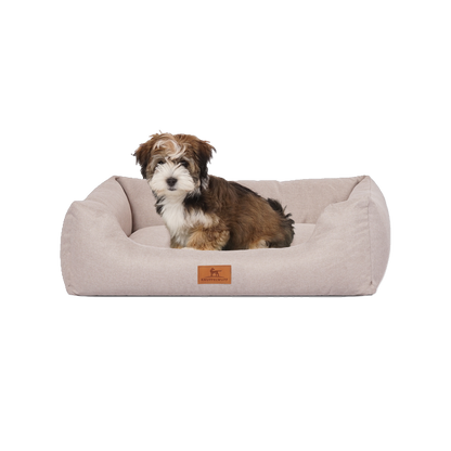 Knuffelwuff Hundebett Emma aus Velours mit feinem Handwebcharakter in Pastellfarben