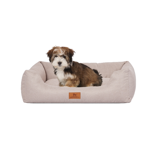 Knuffelwuff Hundebett Emma aus Velours mit feinem Handwebcharakter in Pastellfarben