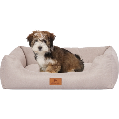 Knuffelwuff Hundebett Emma aus Velours mit feinem Handwebcharakter in Pastellfarben